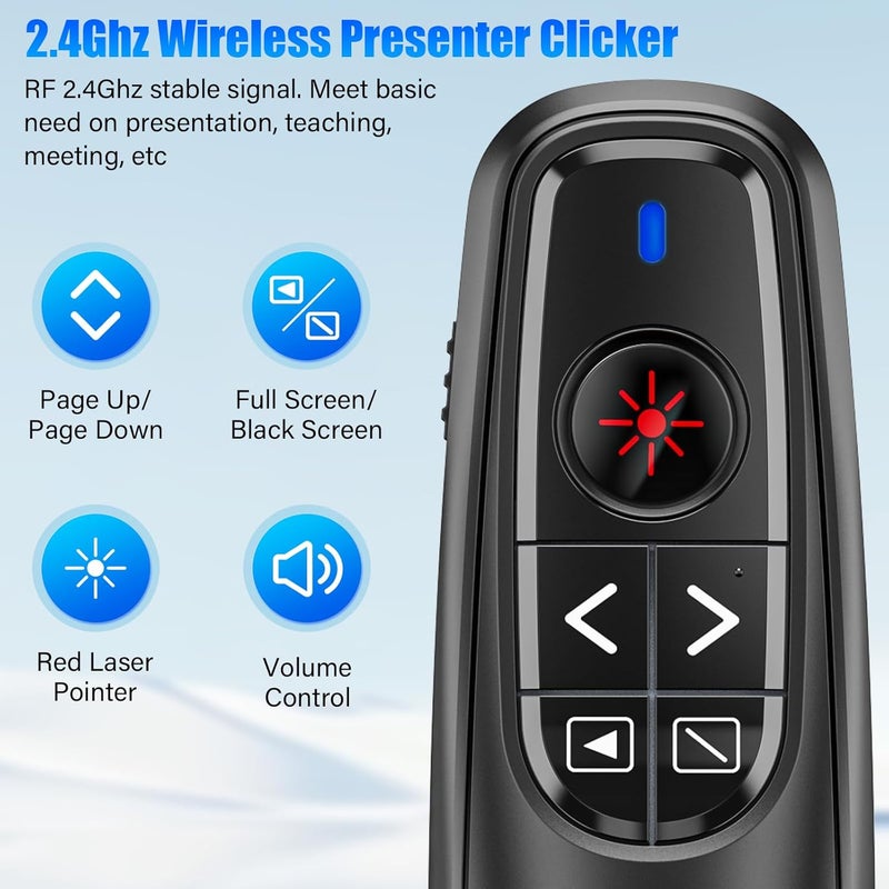 RJAD Presentation Clicker Wireless Presenter Remote Clicker, USB C PowerPoint Clicker for Presentation with Laser Pointer, RF 2.4GHz Computer Pointer Clicker Slide Advancer for Google Slides,Mac,Laptop - Image 2